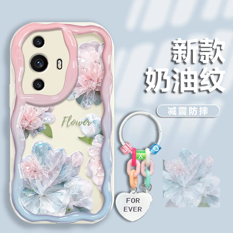 适用于华为nova11手机壳渐变水晶花奶油纹硅胶防摔软壳镜头全包