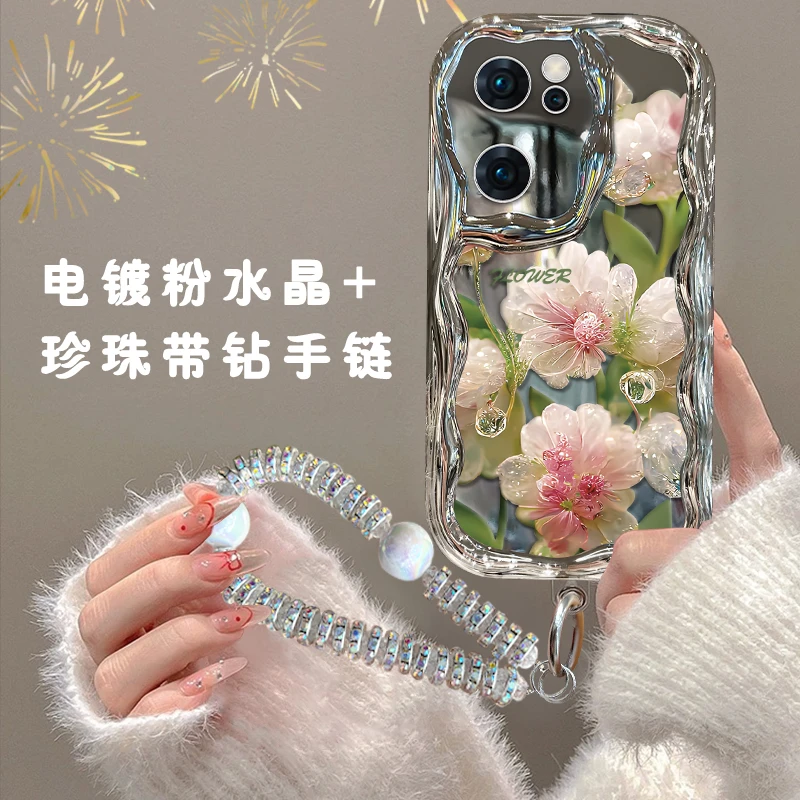 适用OPPOreno7/se/pro手机壳电镀奶油纹镂空水晶花防摔保护套