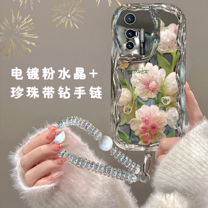 适用VIVOx70/x70pro手机壳电镀奶油纹镂空水晶花全包防摔保护套