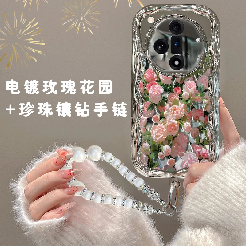 适用OPPOFindx7/pro手机壳电镀奶油纹镂空玫瑰花园防摔保护套
