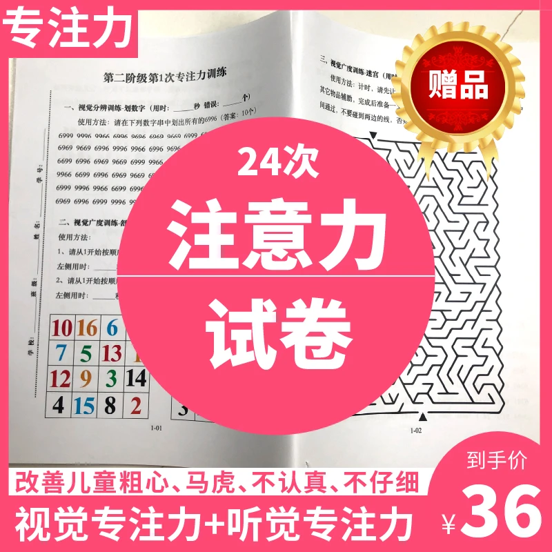 24次注意力专注力试卷训练幼儿童小学生学习能力放飞未来全纳图卡