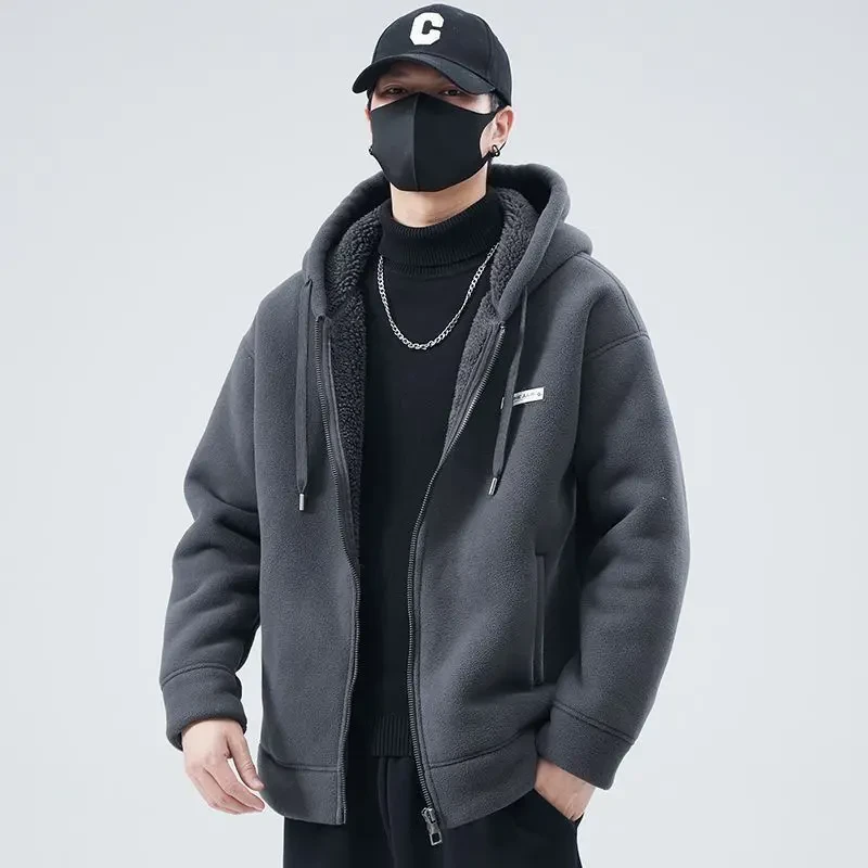 巨保暖500g重磅摇粒绒外套冬季男士加绒加厚羊羔绒连帽外套厚夹克