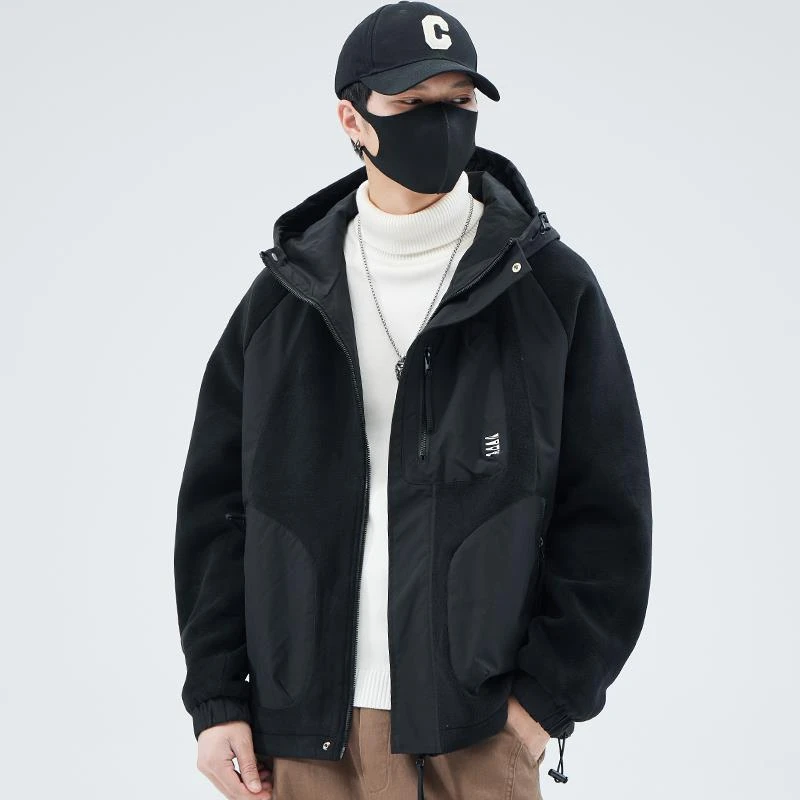 夹克外套男秋冬季2025新款摇粒绒抓绒棉衣服加厚保暖连帽冲锋衣潮