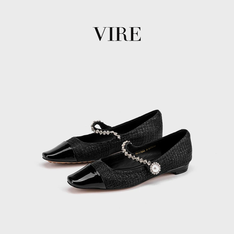 VIRE/225823新款简约浅口小香风玛丽珍奶奶鞋方头平底懒人单鞋