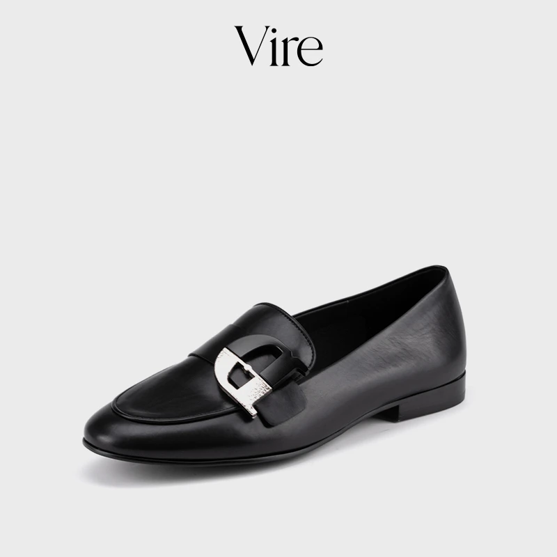 VIRE/99113新款法式时尚圆头低跟素皮金属扣百搭女士单鞋