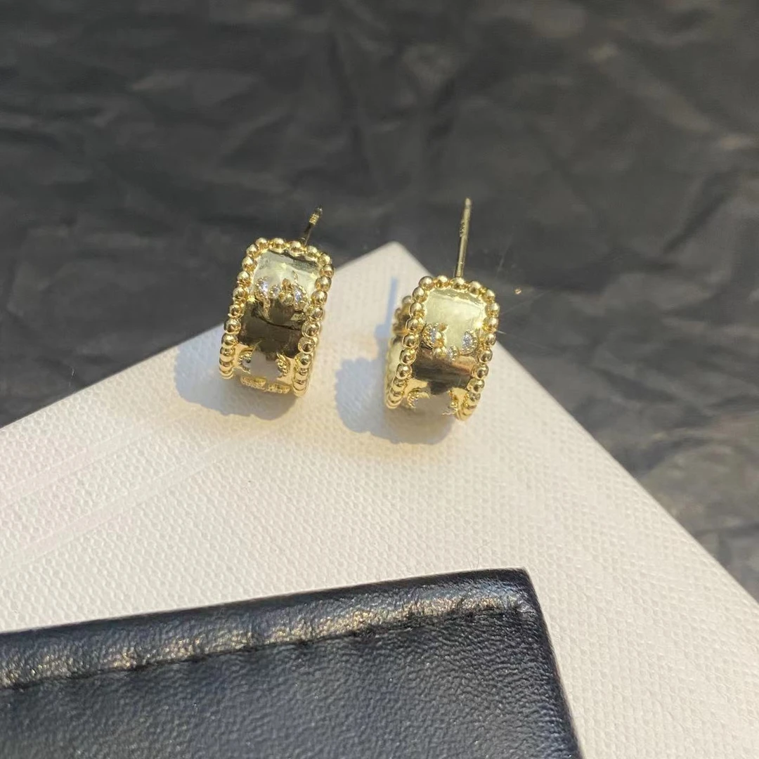 铜合金耳饰 时尚高定圆筒幸运草耳环#XL26