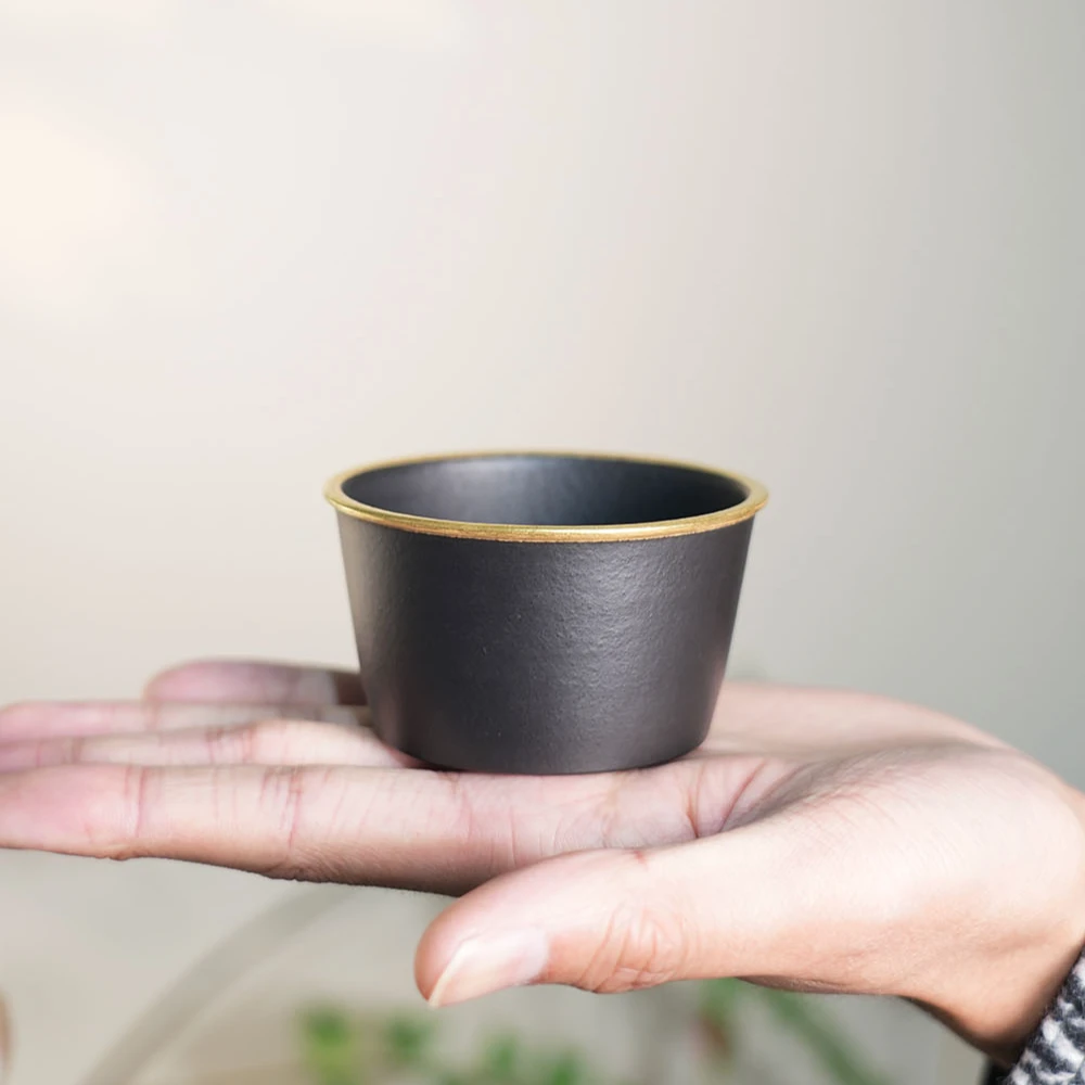 宗丽紫砂品牌自营马蹄主人杯捂灰烧满水100cc原矿朱泥大红袍鎏金