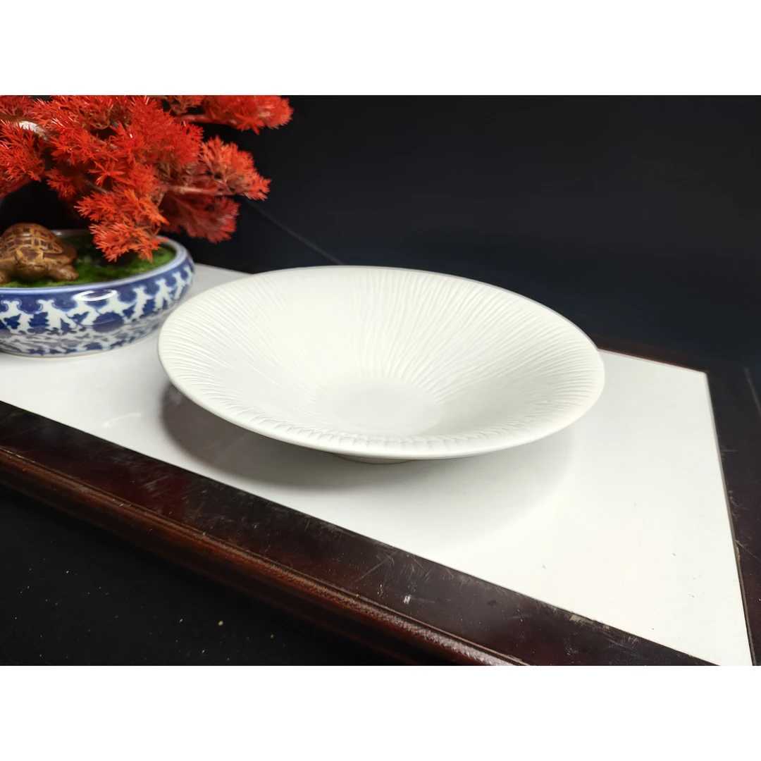 10英寸树纹小脚浅碗陶瓷大碗手工复古创意日式异形粗陶小盘