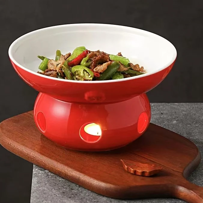 高颜值狮子头保温明炉酒店创意陶瓷湘菜家用盘子老式托盘商用餐具