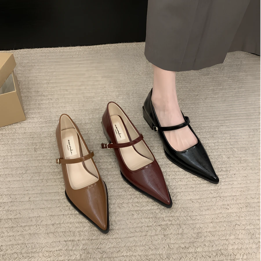 尖头气质玛丽珍黑色单鞋女鞋子2024新款春秋中高跟法式浅口晚晚鞋