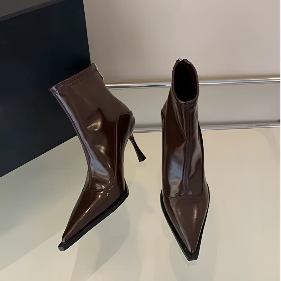 高跟尖头短靴女2025秋冬新款百搭复古短筒瘦瘦靴细跟气质时尚短靴