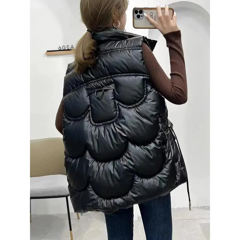 羽绒服马甲女白鸭绒马甲羽绒马甲立领网红外搭亮皮休闲外穿羽绒