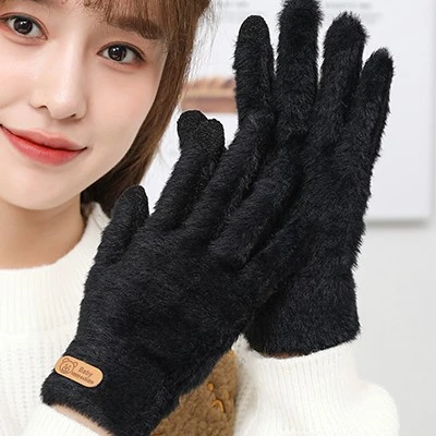 秋冬季保暖毛绒可触屏手套学生保暖女士防风骑行开车触屏毛绒手套