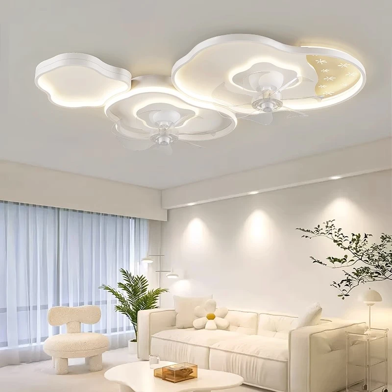 客厅风扇灯现代简约家用大气吸顶灯创意云朵智能电扇一体客厅主灯