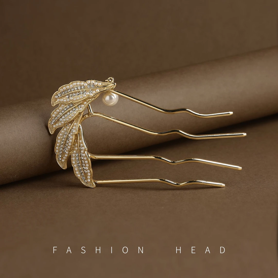 盘发插梳古风高级感珍珠发插梳子发卡u型发簪子新中式发饰女头饰