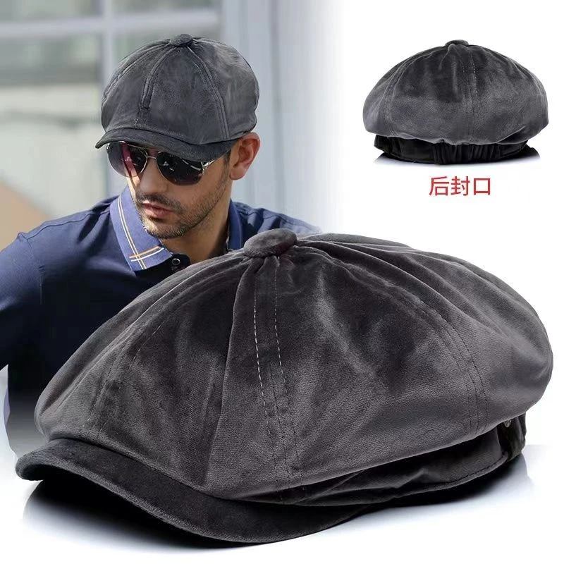 灯芯绒面料欧美风八角帽秋冬款报童帽画家帽加大码前进后封口弹性