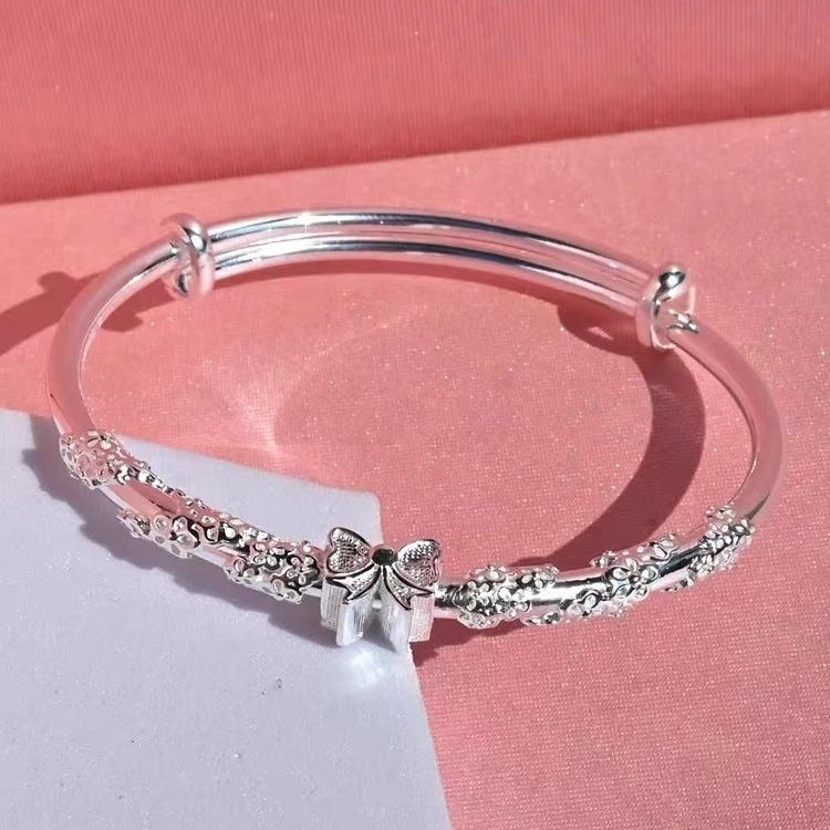 足银手镯 008繁花蝴蝶结银手镯轻奢时尚年轻款女生情人节礼物