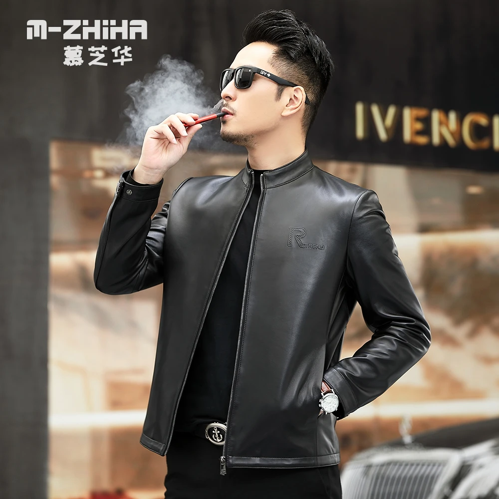 海宁真皮皮衣男士春秋新款绵羊皮时尚夹克立领皮夹克外套2088休闲