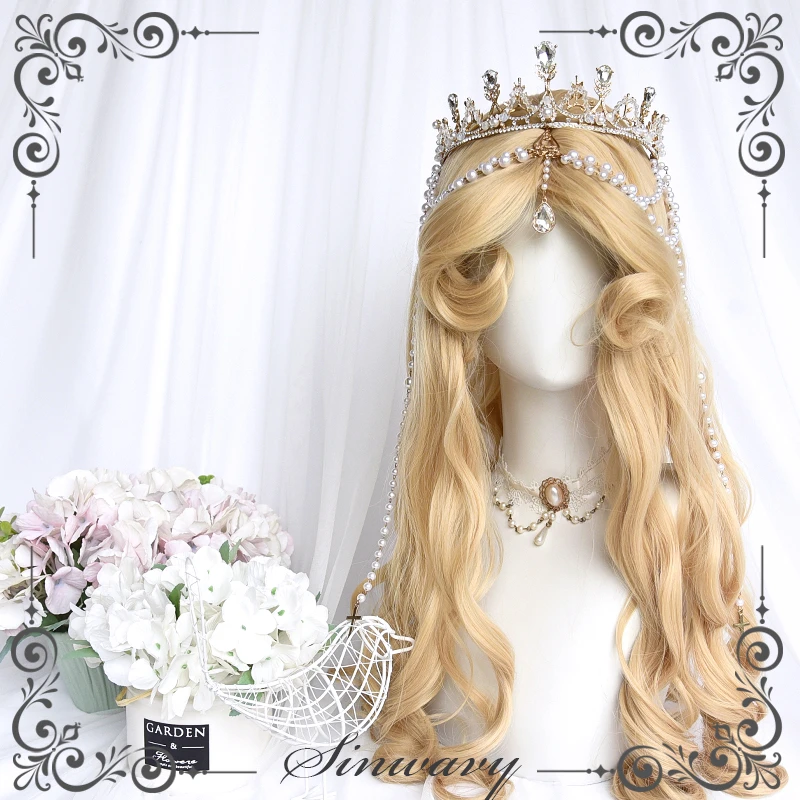 斯万家-华丽复古中分刘海罗马卷长卷发优雅红棕金色假发女-|辉月|