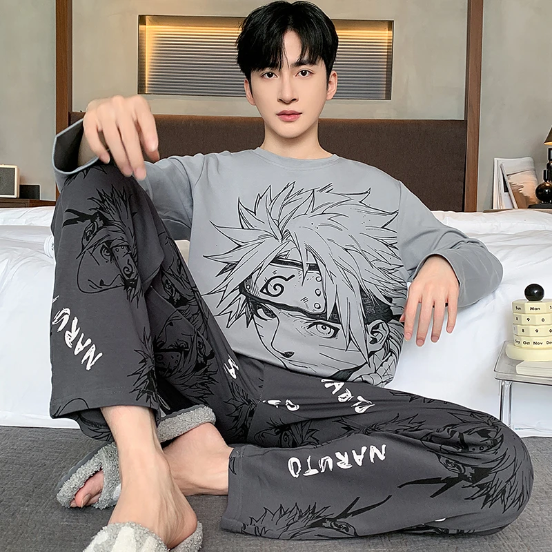 男士睡衣春秋款纯棉长袖薄款青少年中学生大童秋冬大码家居服套装