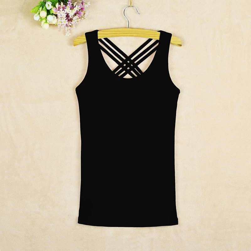 打底衫修身露背秋内搭性感美背三肩带镂空交叉吊带背心女纯棉外穿