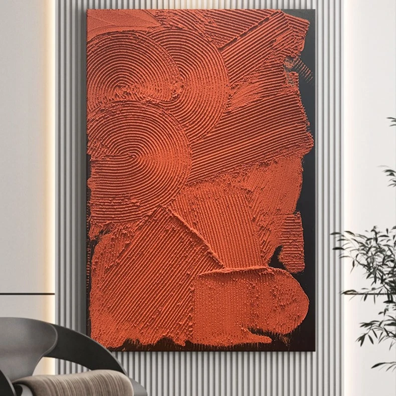 FLD.手绘油画《福寿》红色肌理抽象画现代简约风挂画玄关客厅装饰画