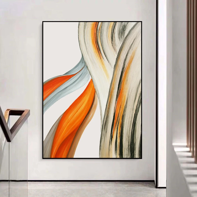 FLD.手绘油画《秋风之约》玄关现代简约装饰画客厅轻奢橙走廊挂画