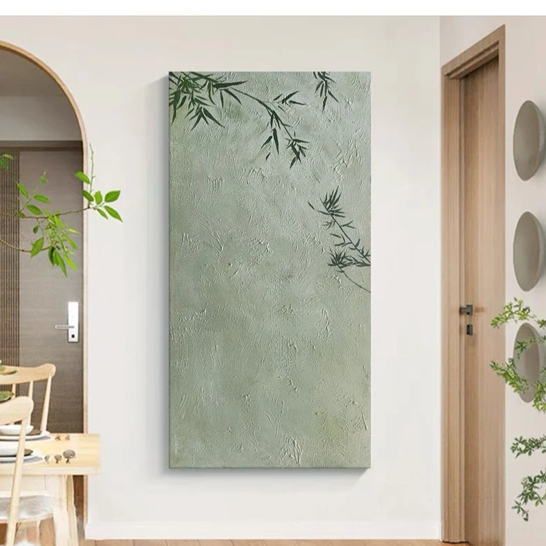 FLD.原创手绘油画《翠竹》清新竹叶装饰画玄关简约肌理画客厅背景墙
