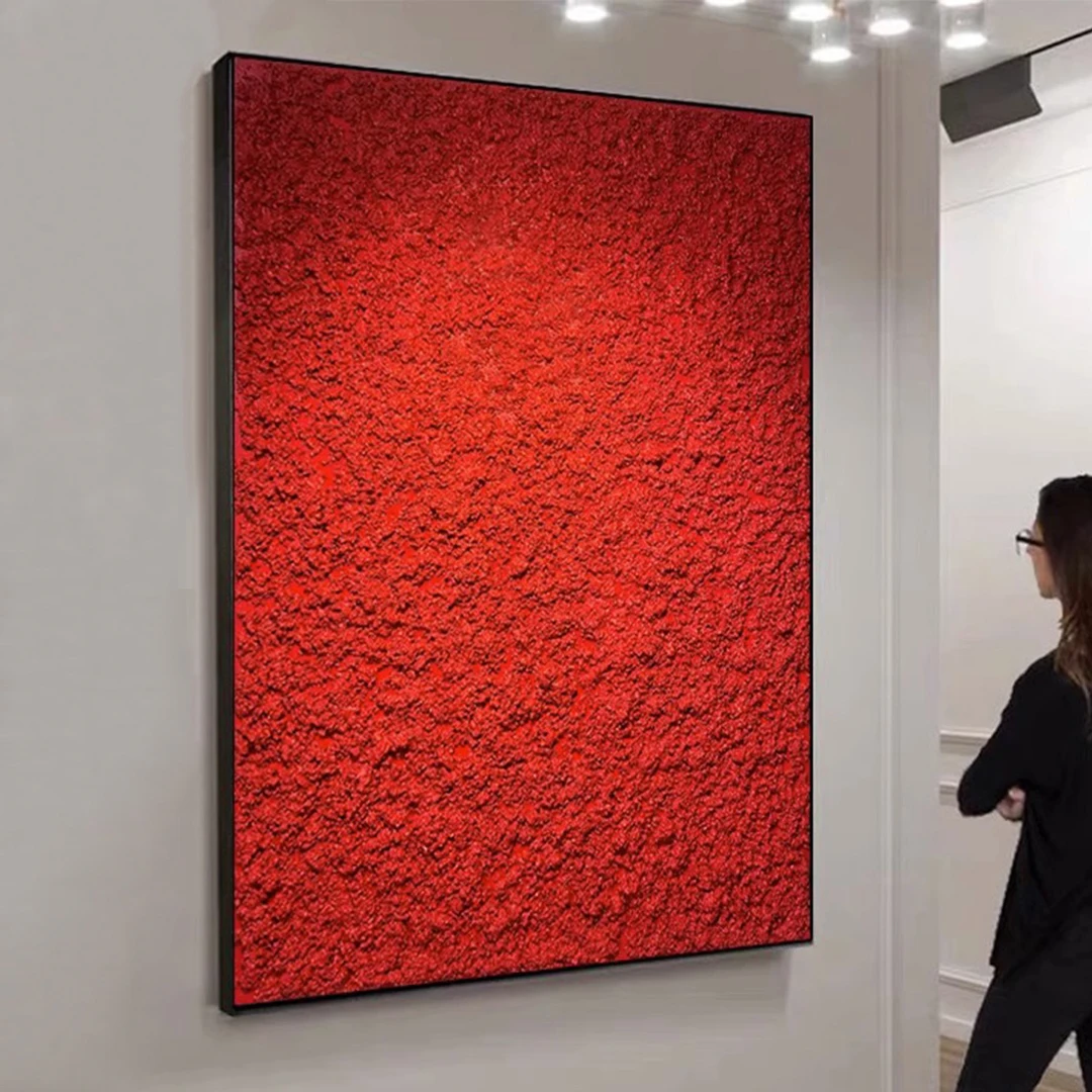 FLD.原创手绘油画《红红火火》抽象画红色砂岩肌理画客厅玄关轻奢
