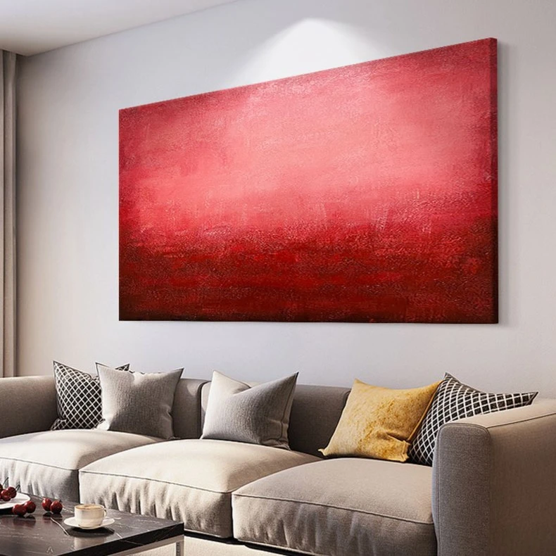 FLD.原创手绘油画《满堂红》客厅横版喜庆红色装饰画抽象画轻奢现代