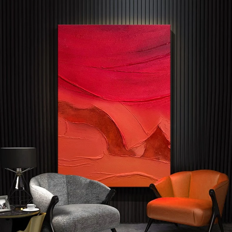 FLD.手绘油画《赤焰》红色轻奢抽象画客厅背景装饰画餐厅玄关挂画