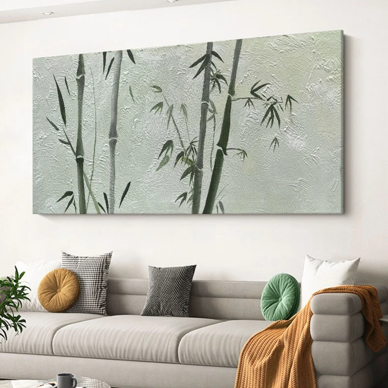 FLD.手绘油画《竹韵》客厅背景横幅现代肌理画卧室床头装饰画挂画