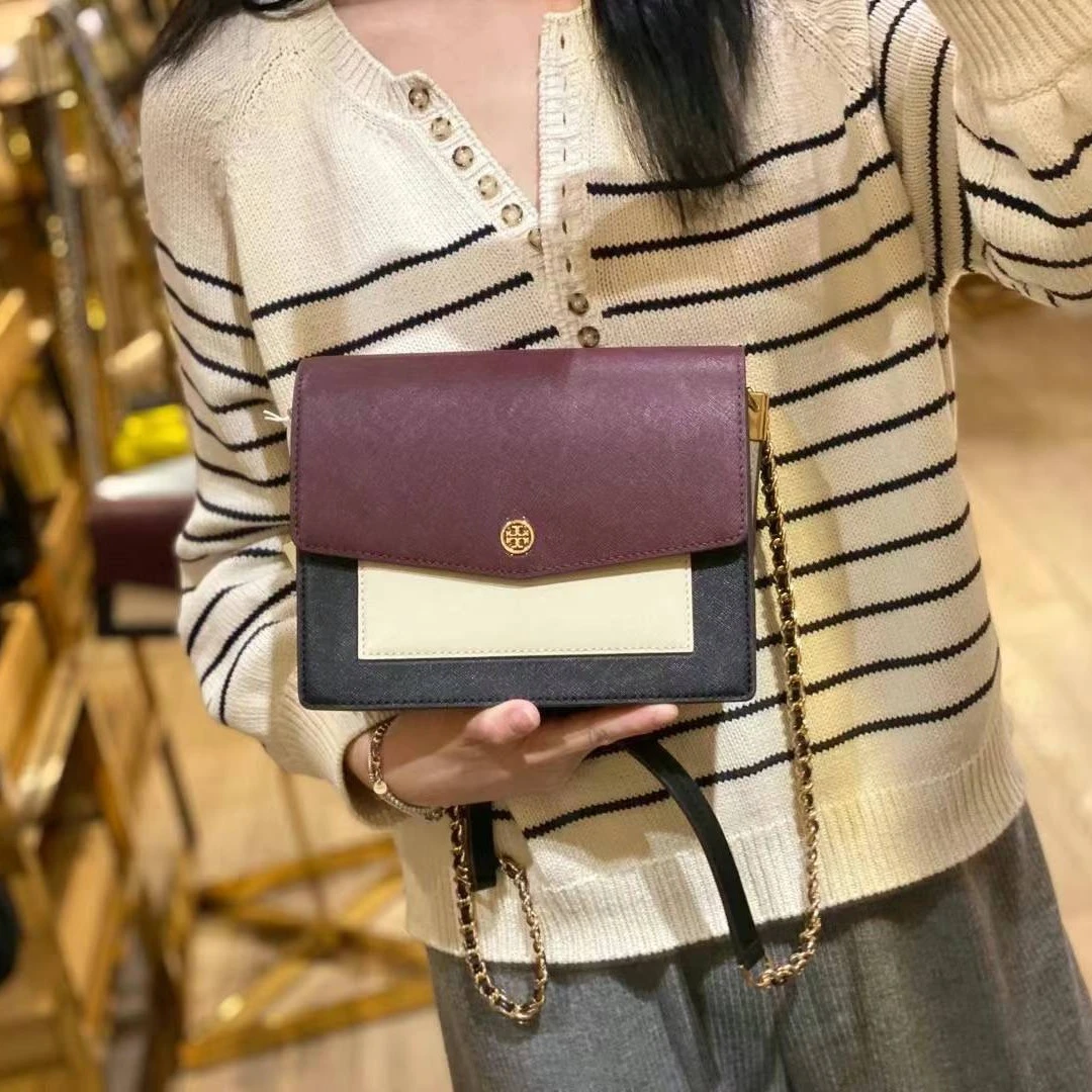全新未使用 Tory Burch/汤丽柏琦 女士车厘子拼色风琴包