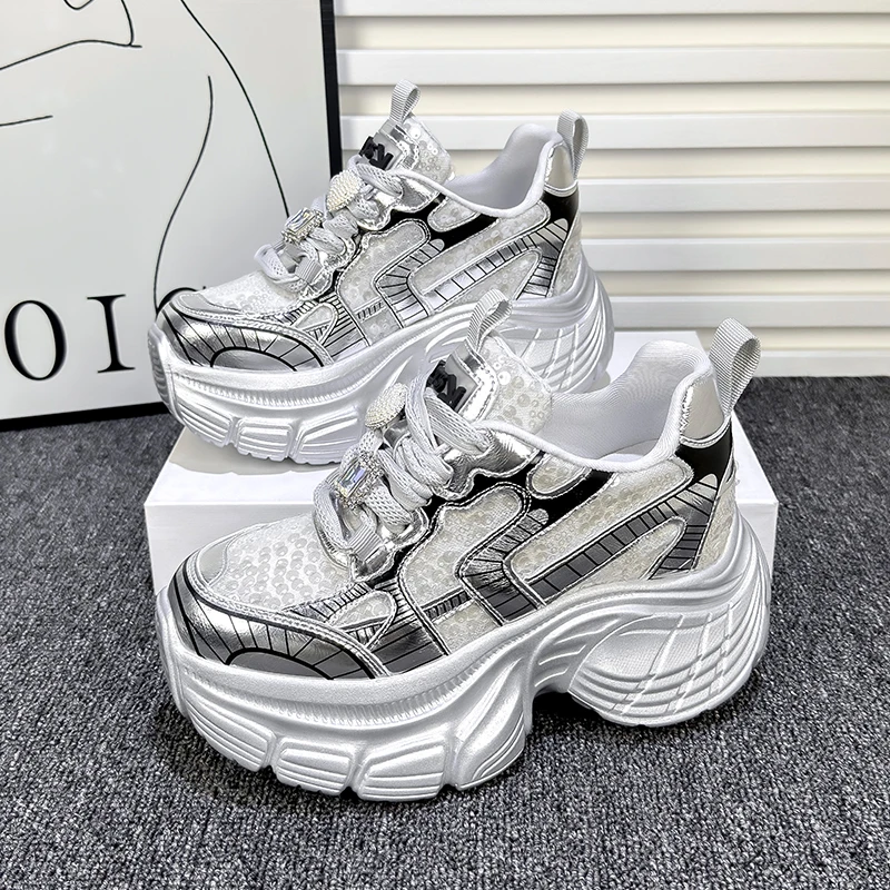 10cm内增高老爹鞋女2024夏季新款百搭网红透气厚底时尚运动鞋ins