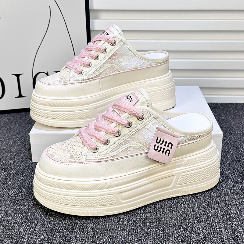 厚底包头半拖鞋女夏外穿2024新款百搭网红时尚透气小个子增高凉拖