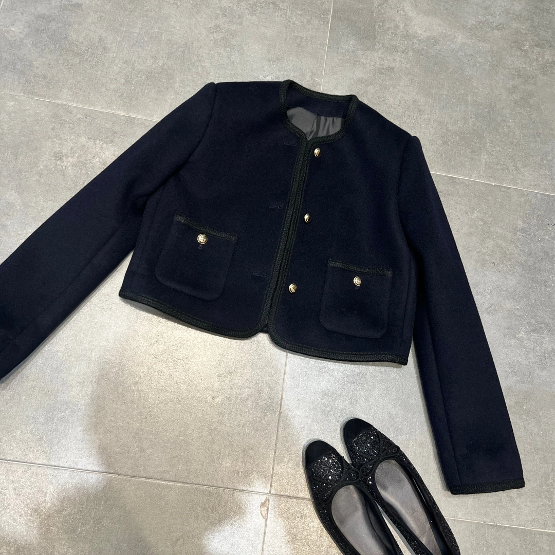 DM•STUDIO/设计感重工轻奢深蓝色小香外套（2576）