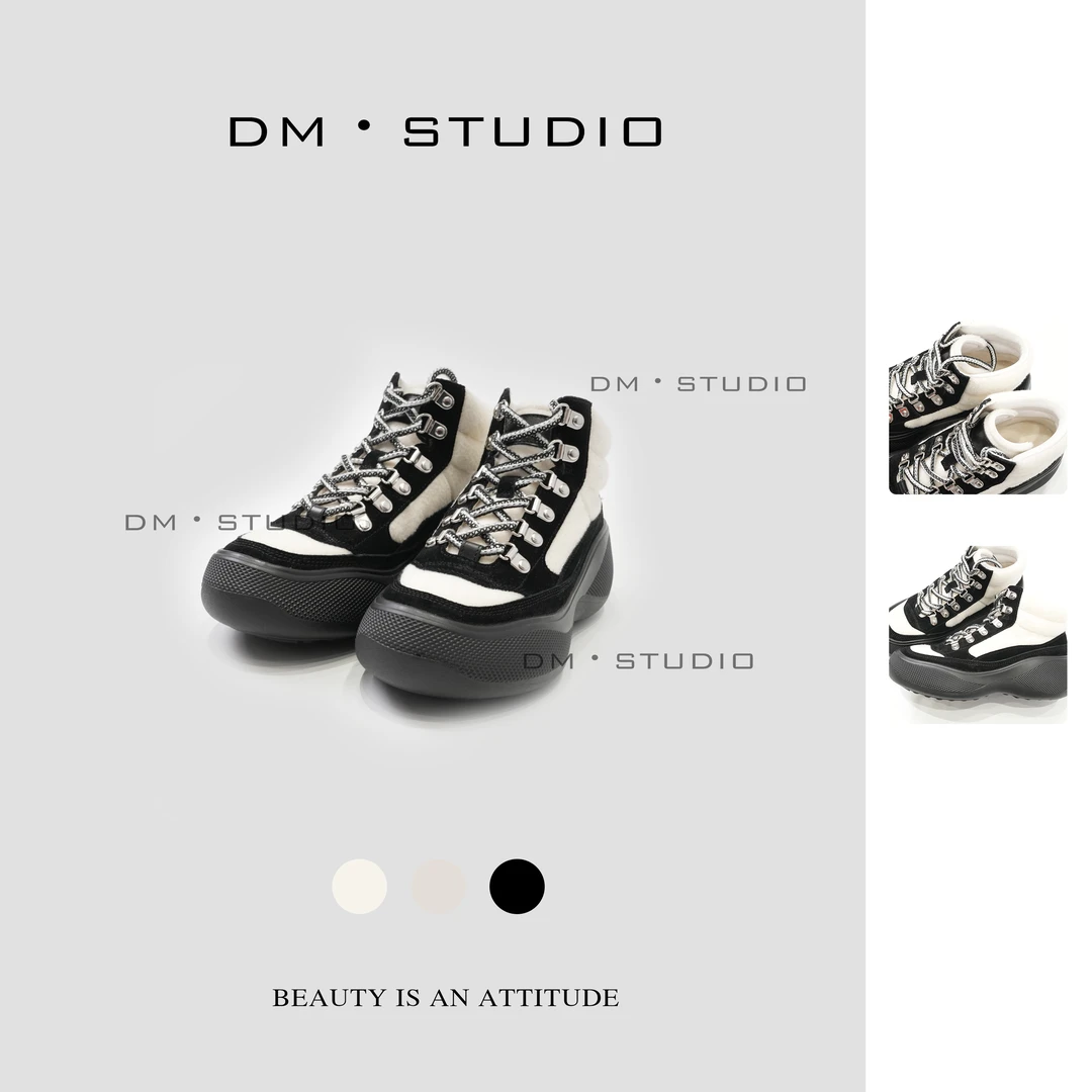 DM•STUDIO/小香风黑白撞色中筒厚底增高雪地靴老爹鞋（L0522-1）