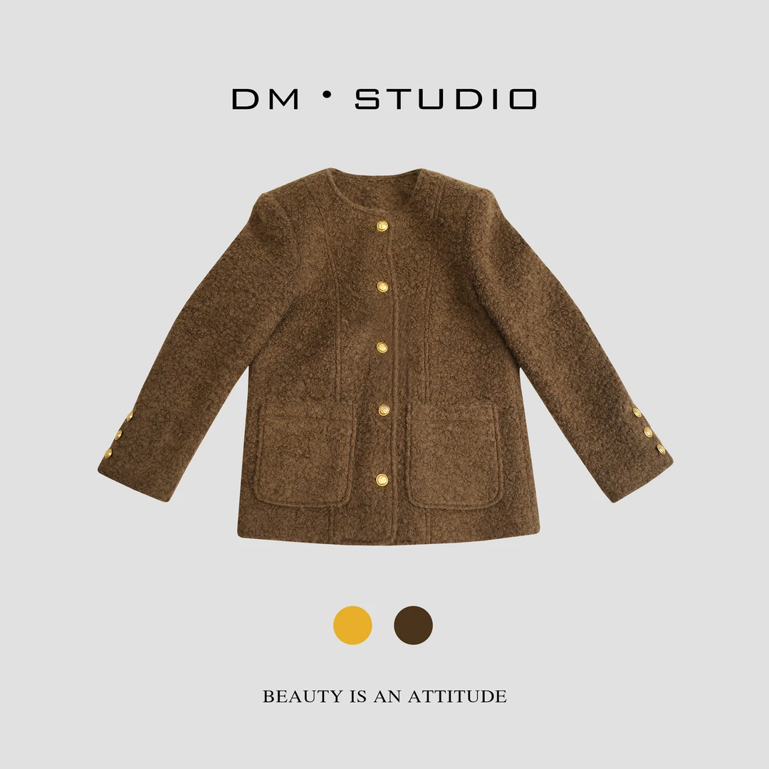 DM•STUDIO/秋冬高级感复古小香风阿尔巴卡外套大衣.（3372）