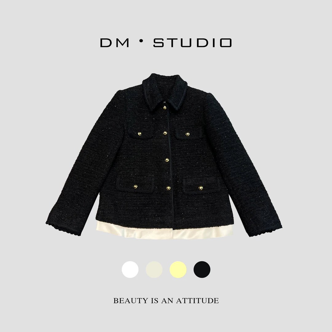 DM•STUDIO/秋冬轻奢拼接翻领黑色小香外套（1192）