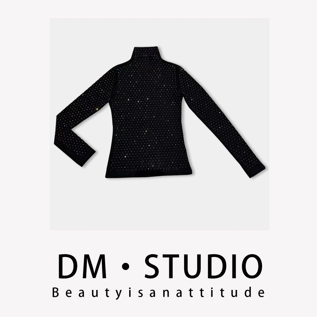 DM•STUDIO/轻奢重工烫钻半高领上衣打底T恤（8801）