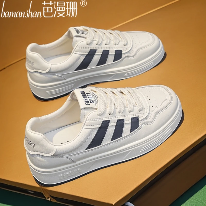 芭漫珊平底小白鞋女2024新款春秋运动休闲鞋真皮轻便防滑百搭板鞋