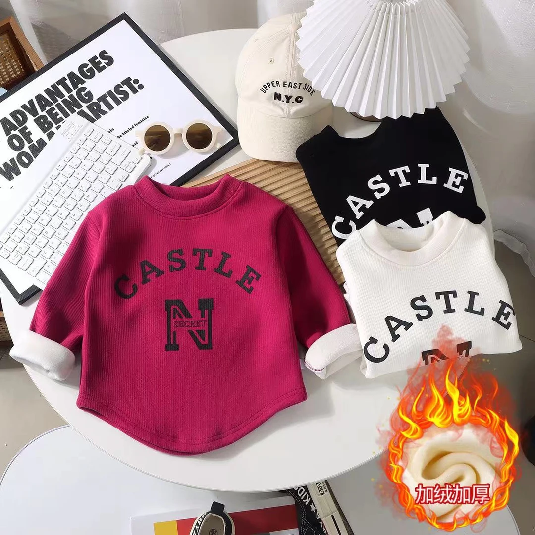 冬季女宝洋气加绒卫衣女童韩版儿童网红打底衫保暖长袖上衣潮女童