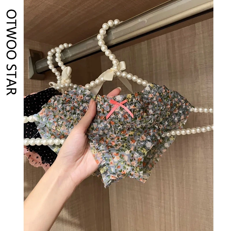 OTWOO STAR纾适 日系网纱内裤清新甜美蛋糕层生碎花蕾丝三角裤