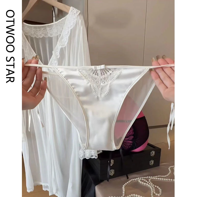 OTWOO STAR纾适 缎面女士绑带系带两侧可解开蕾丝新款内裤女