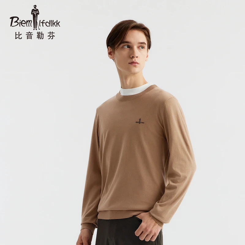 【18针澳洲羊毛】秋季新款男纯色百搭亲肤柔软圆领长袖羊毛衫