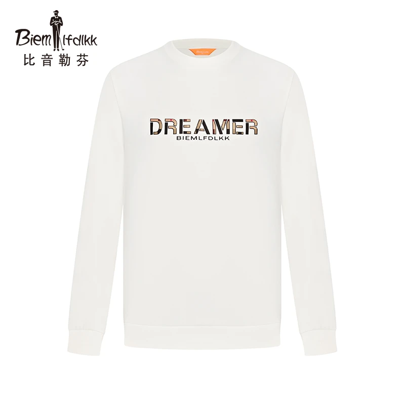【轻舒棉】比音勒芬秋季男长袖圆领套头卫衣字母休闲柔软舒适上衣
