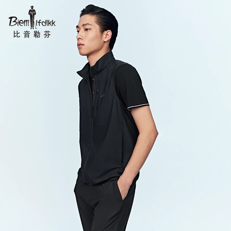 【弹力抗皱】比音勒芬春秋新款男士户外马夹简约镂空立领休闲马甲