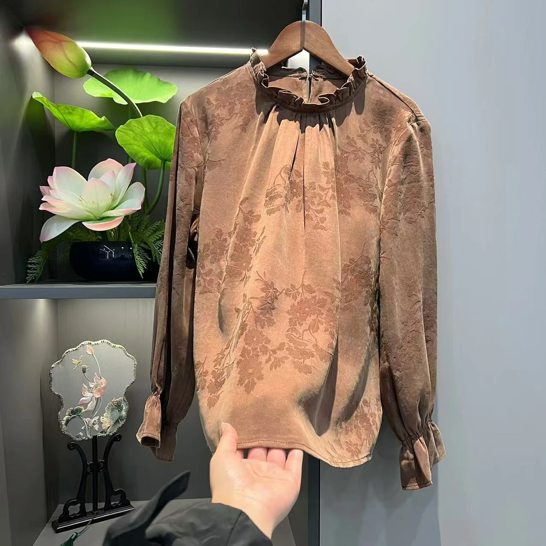 【锦绣繁花】新中式复古气质圆领上衣+裤子套装9836