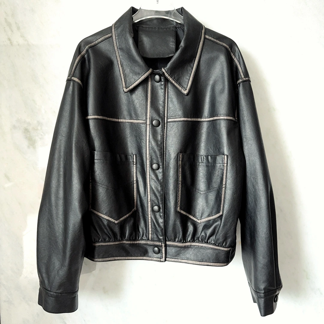 2025时尚氛围感皮衣新品主场百搭复古慵懒风宽松韩版气质女款