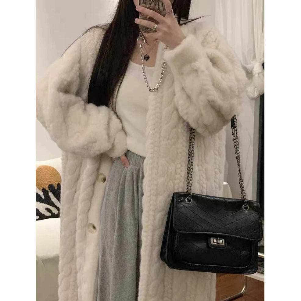 2024新款欧貂绒长款皮毛一体大衣女麻花貂仿水貂皮草外套秋冬百搭